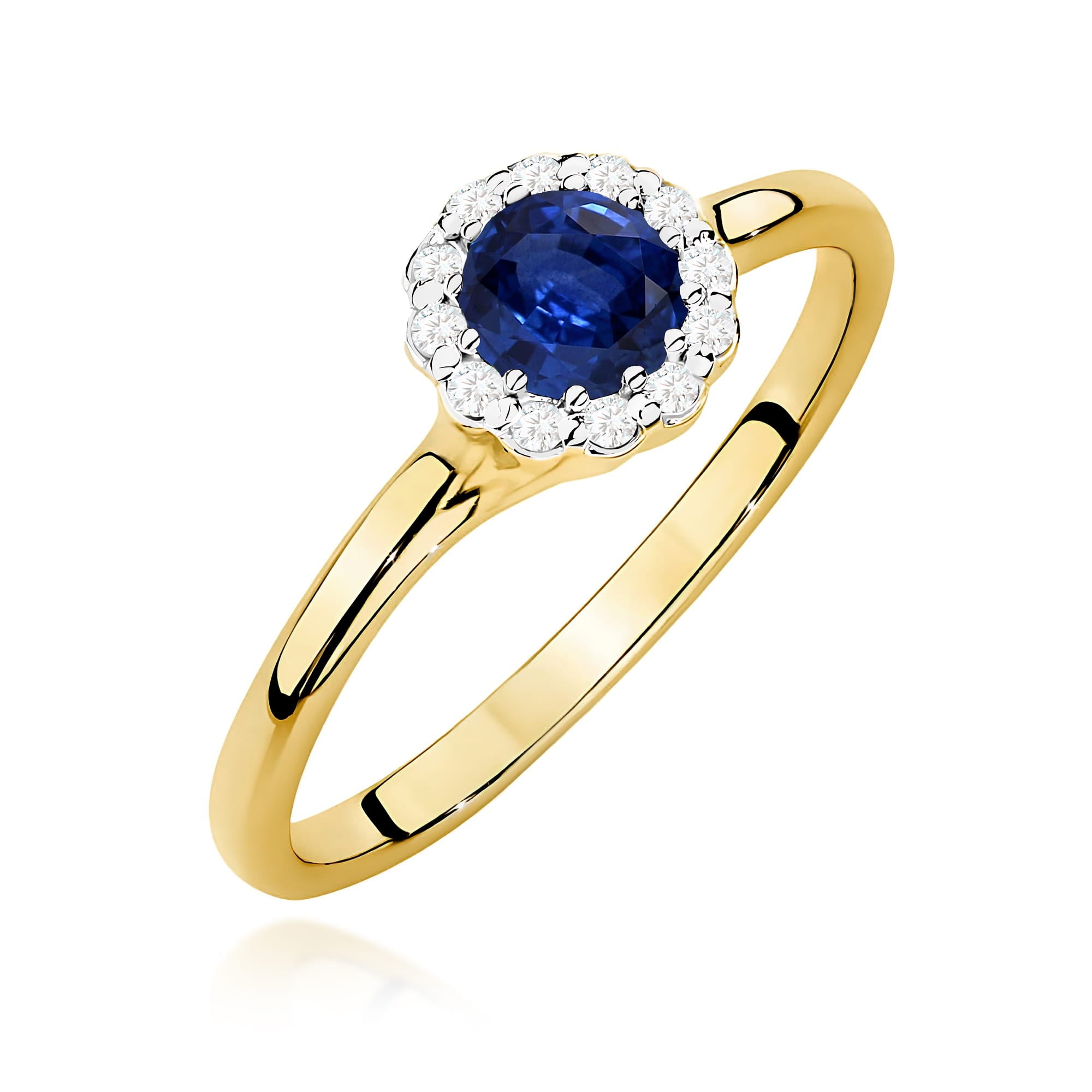 Inel Aur 9K cu Safir 0.50 ct si Diamante Naturale 0.10 ct