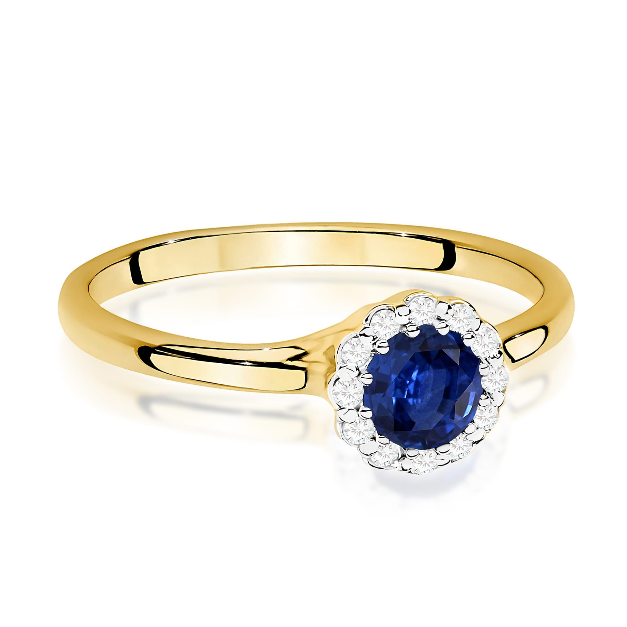 Inel Aur 9K cu Safir 0.50 ct si Diamante Naturale 0.10 ct