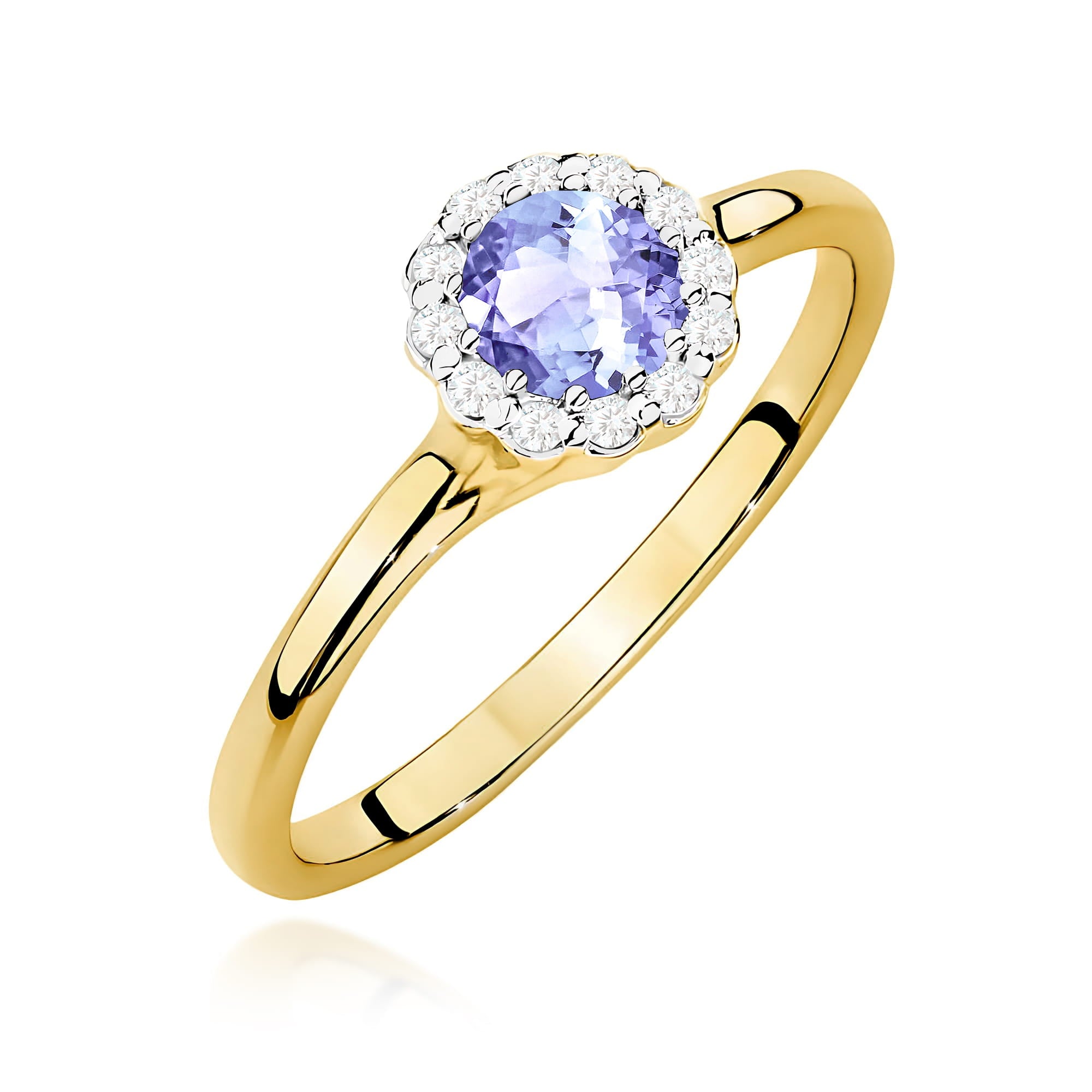 Inel Aur 9K cu Tanzanit 0.50 ct si Diamante Naturale 0.10 ct