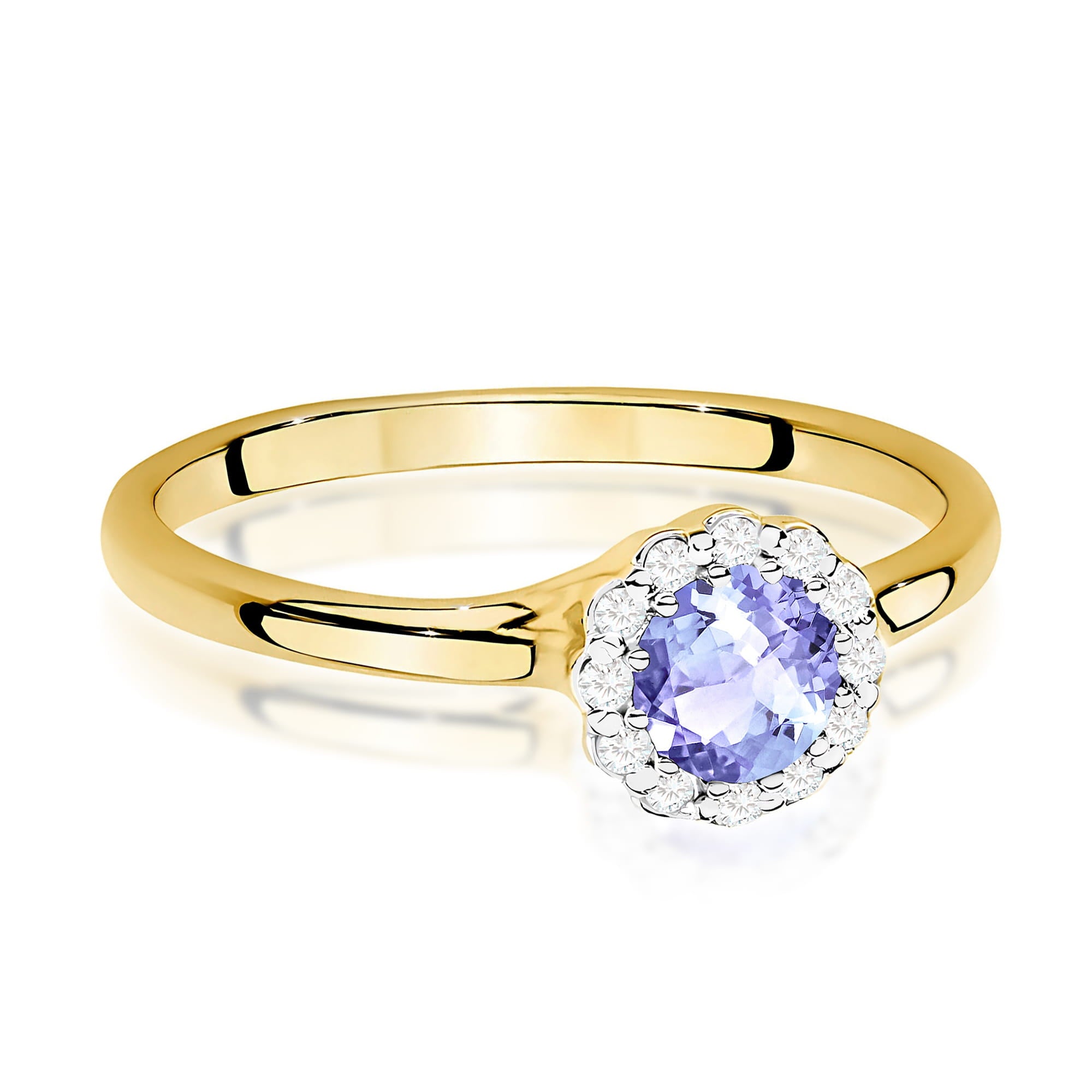 Inel Aur 9K cu Tanzanit 0.50 ct si Diamante Naturale 0.10 ct