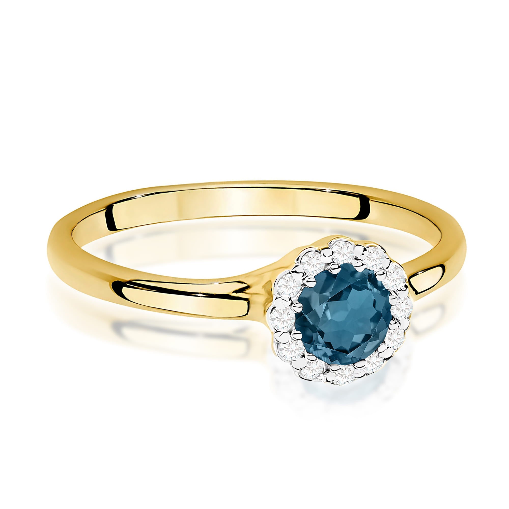 Inel Aur 9K cu Topaz London Blue 0.50 ct si Diamante Naturale 0.10 ct