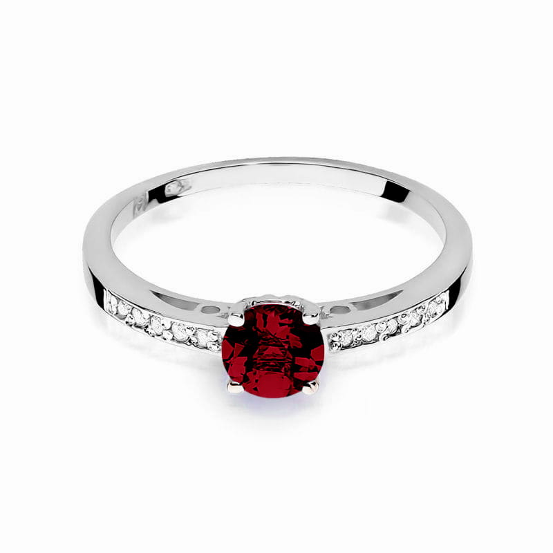 Inel Aur 14K cu Granat 0.60 ct si Diamante 0.05 ct - Alb
