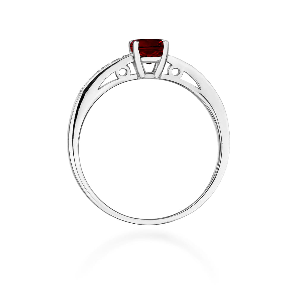 Inel Aur 14K cu Granat 0.60 ct si Diamante 0.05 ct - Alb