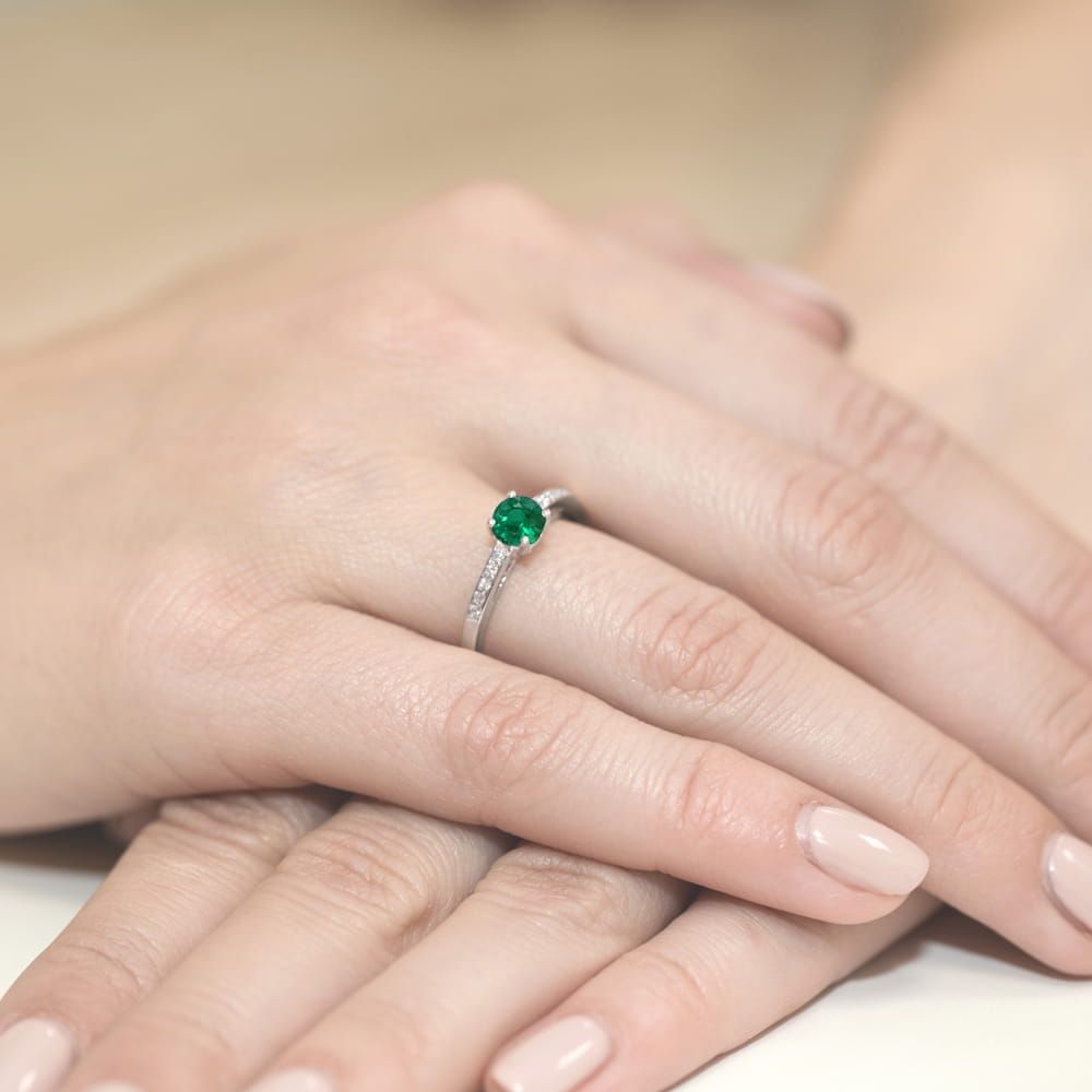 Inel Aur 14k cu Smarald 0.50 ct - Alb