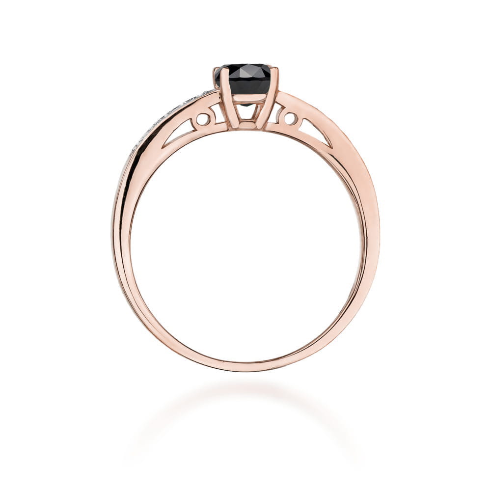 Inel Aur 14K cu Diamant Negru 0.50 ct si Diamante Laterale 0.05 ct - Roz