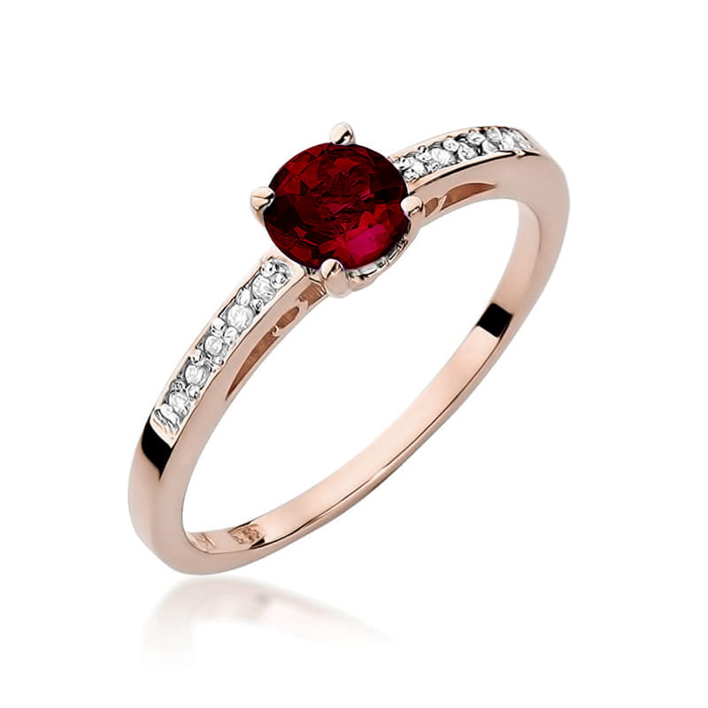 Inel Aur 14K cu Granat 0.60 ct si Diamante 0.05 ct - Roz