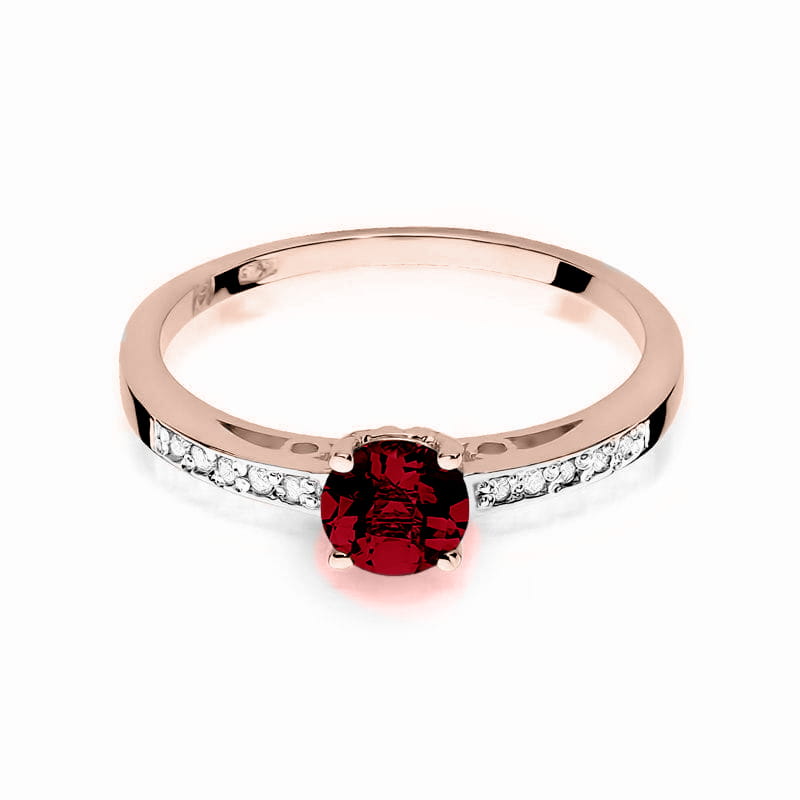 Inel Aur 14K cu Granat 0.60 ct si Diamante 0.05 ct - Roz