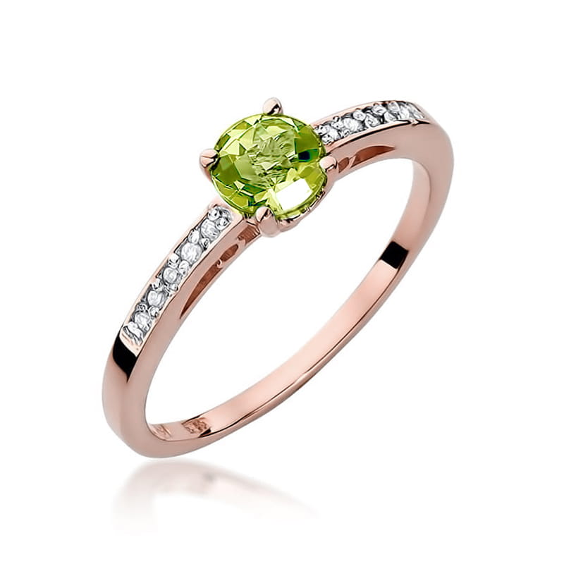 Inel Aur 14K  cu Peridot 0.60 ct si Diamante laterale 0.05 ct