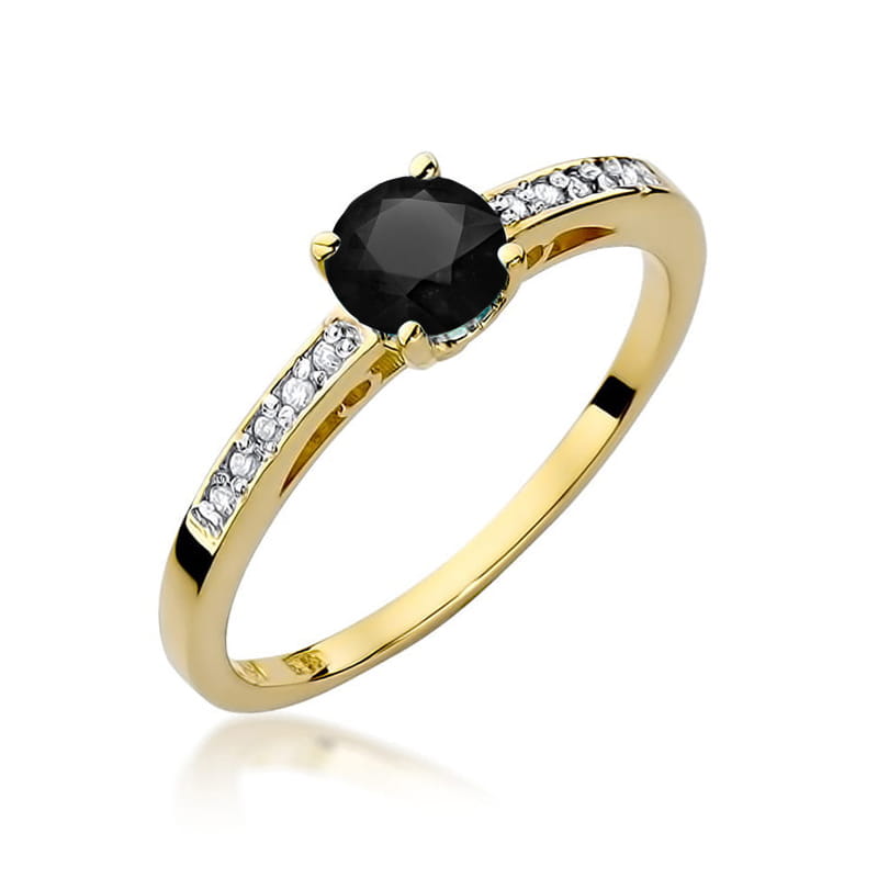 Inel Aur 14K cu Diamant Negru 0.50 ct si Diamante Laterale 0.05 ct