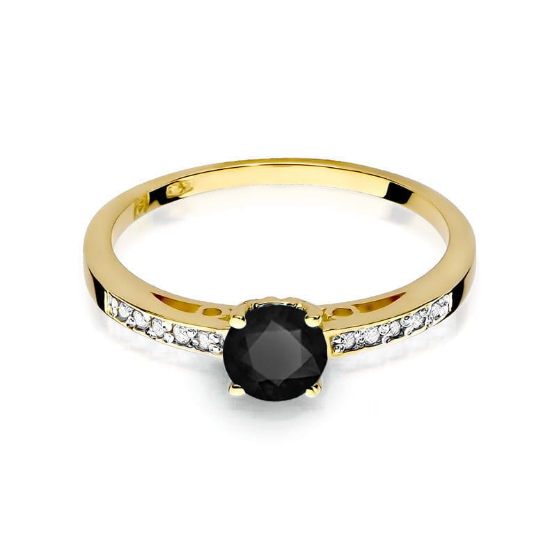 Inel Aur 14K cu Diamant Negru 0.50 ct si Diamante Laterale 0.05 ct