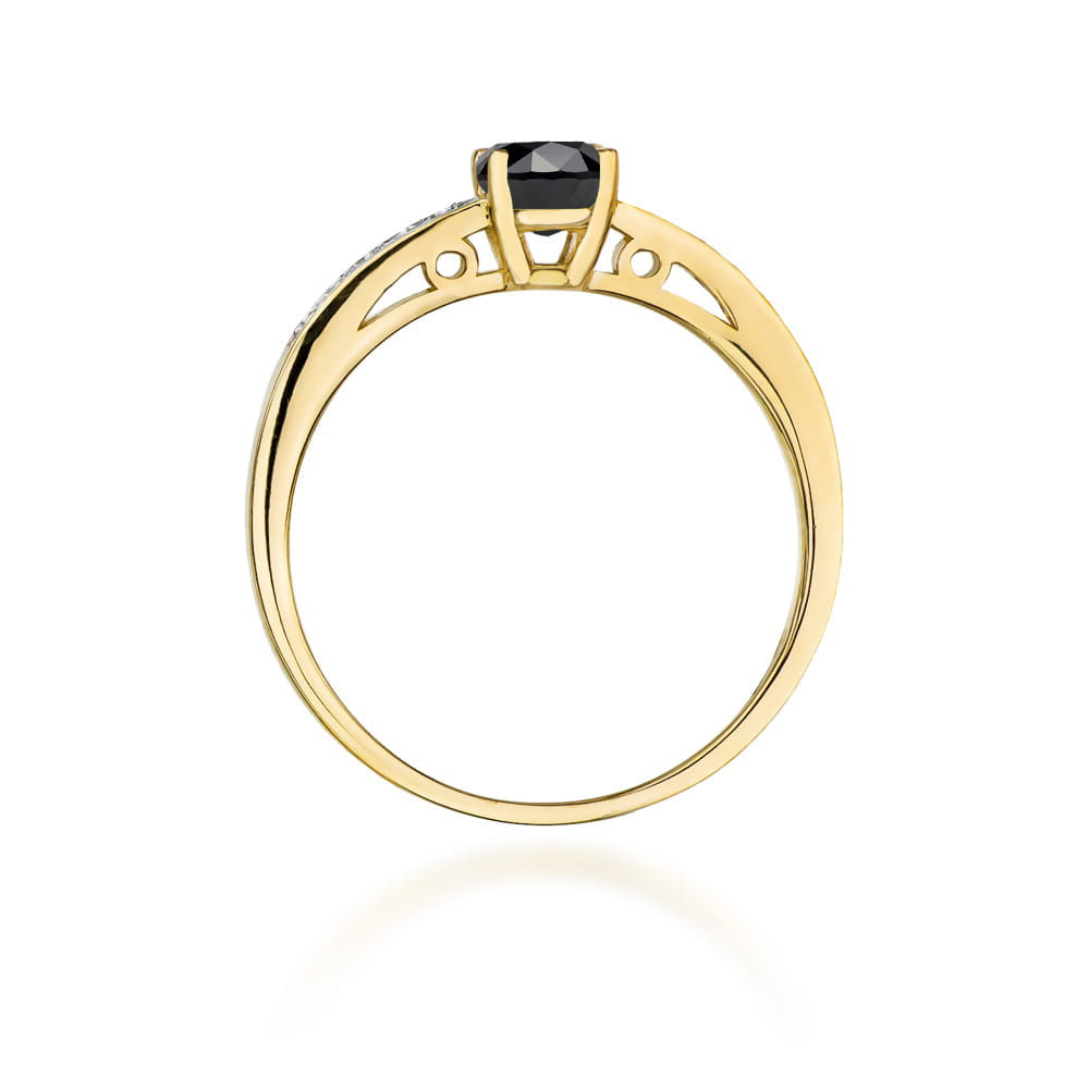 Inel Aur 14K cu Diamant Negru 0.50 ct si Diamante Laterale 0.05 ct - Galben