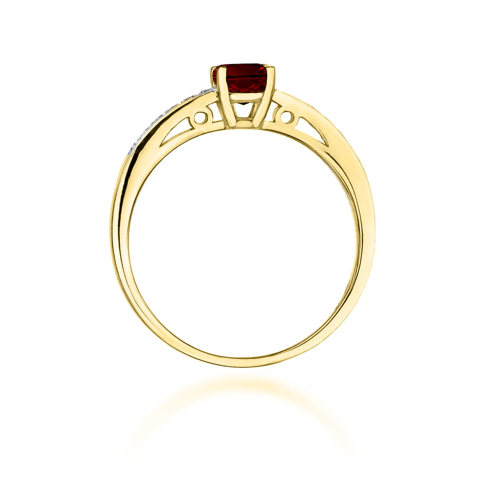 Inel Aur 14K cu Granat 0.60 ct si Diamante 0.05 ct - Galben