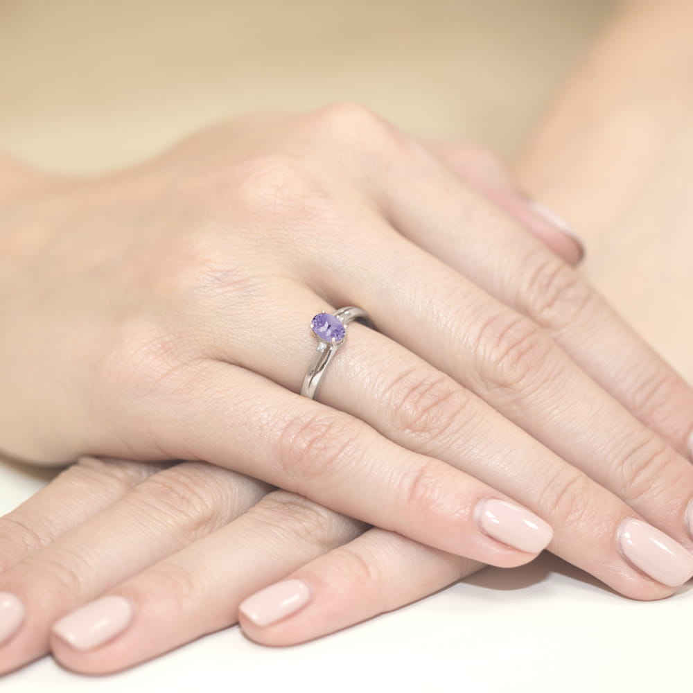 Inel Aur 14k cu Tanzanit 0.40 ct - Alb