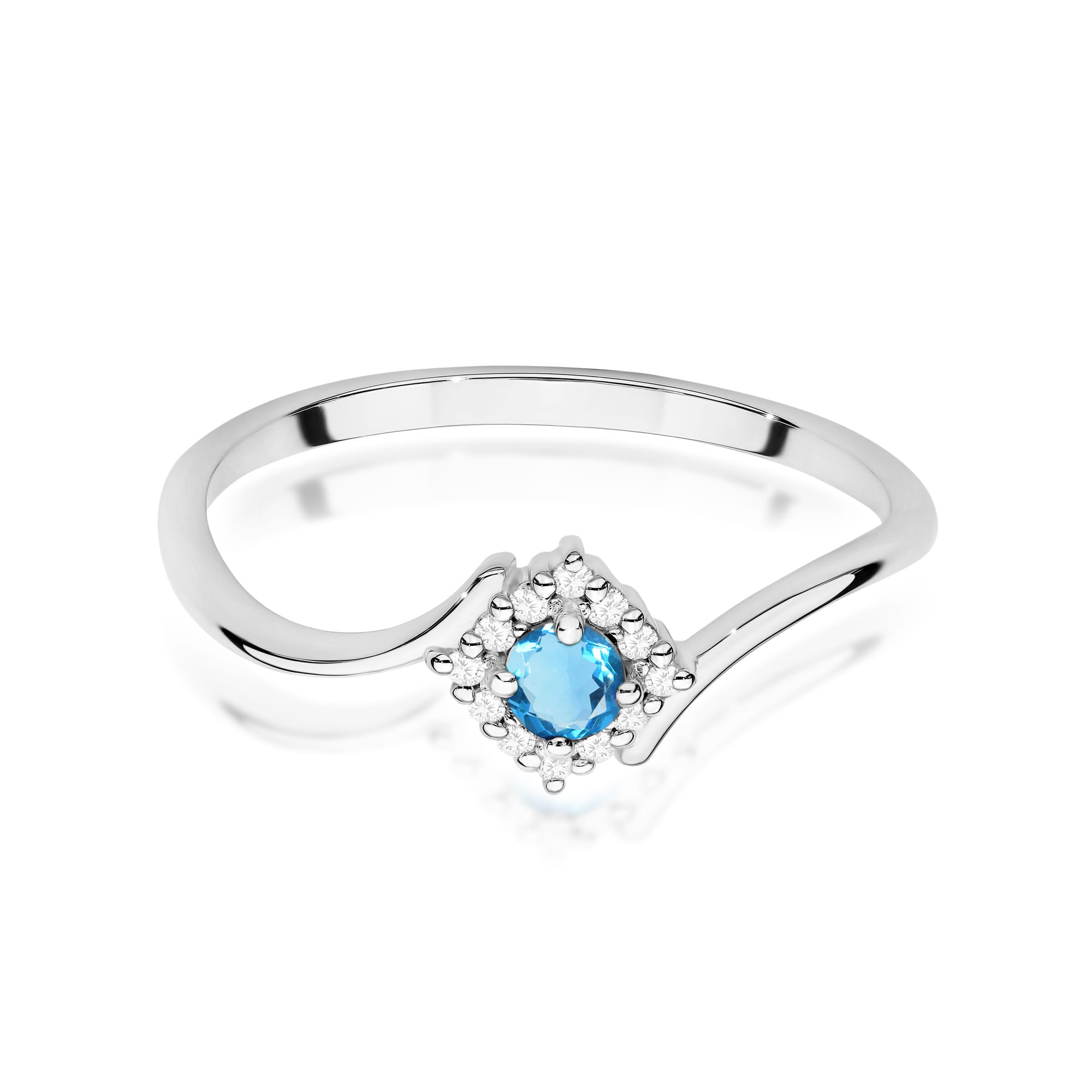 Inel Aur 9K cu Topaz Swiss 0.15 ct si Diamante Naturale 0.06 ct