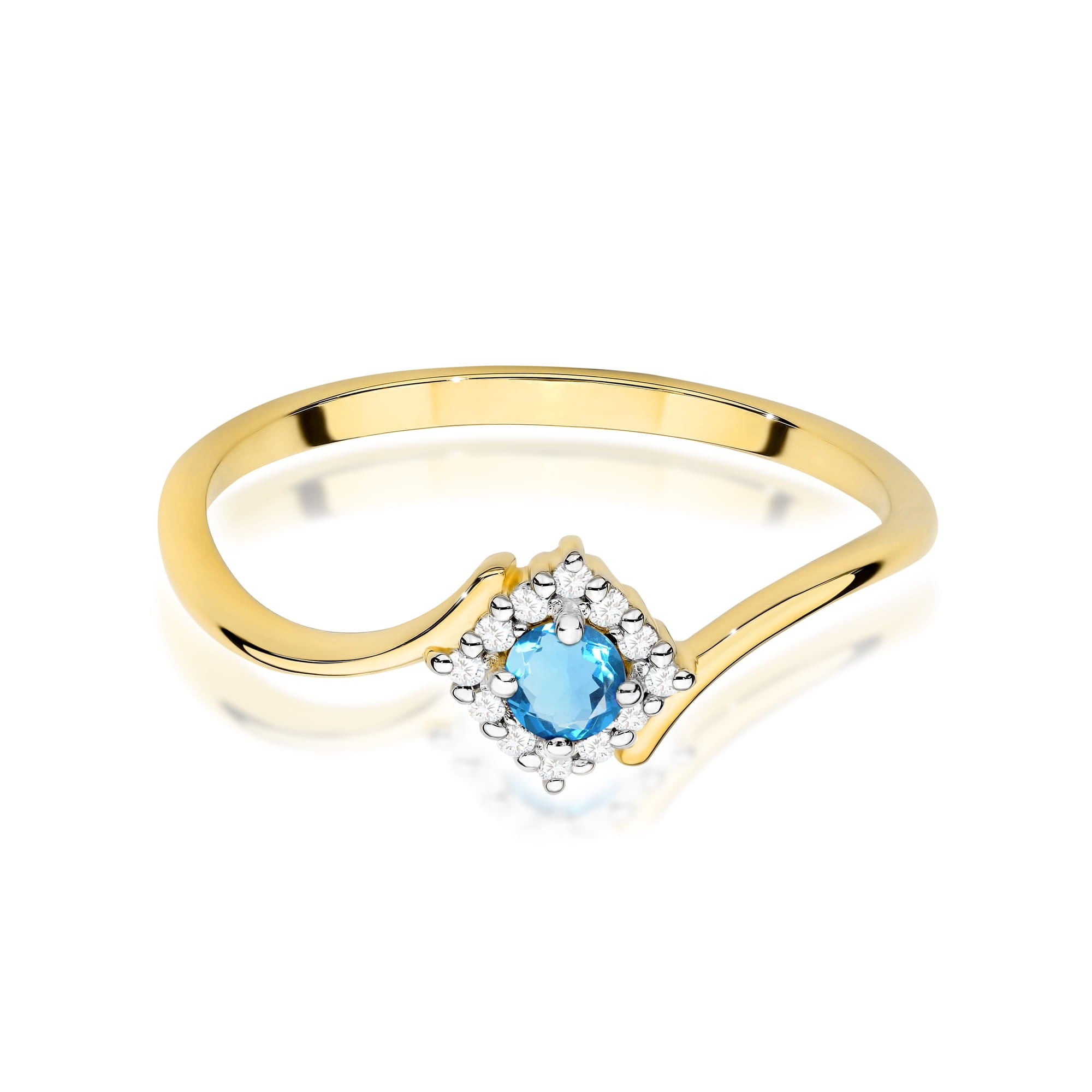 Inel Aur 9K cu Topaz Swiss 0.15 ct si Diamante Naturale 0.06 ct