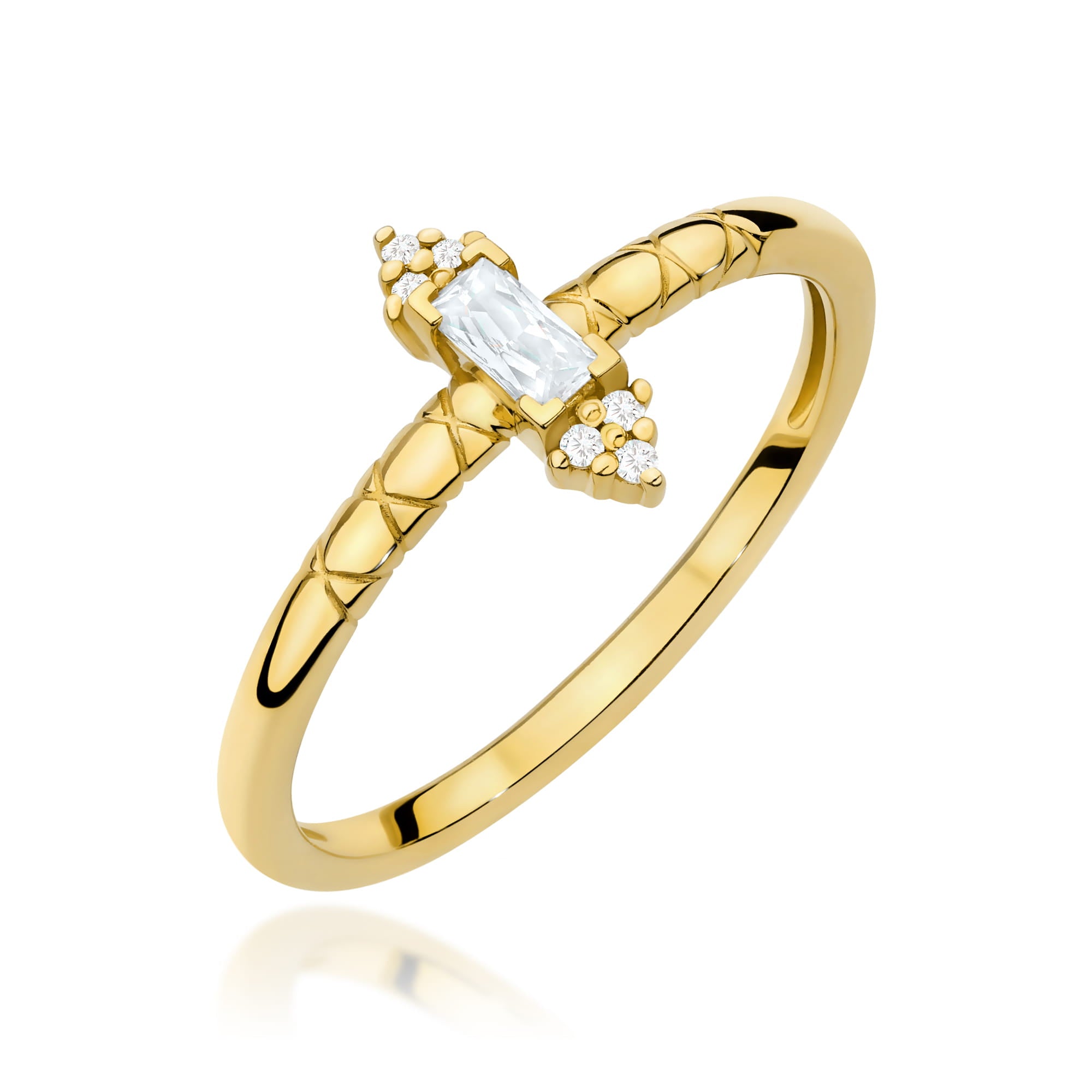 Inel Aur 14K Diamant 0,13ct Baguetă W0713