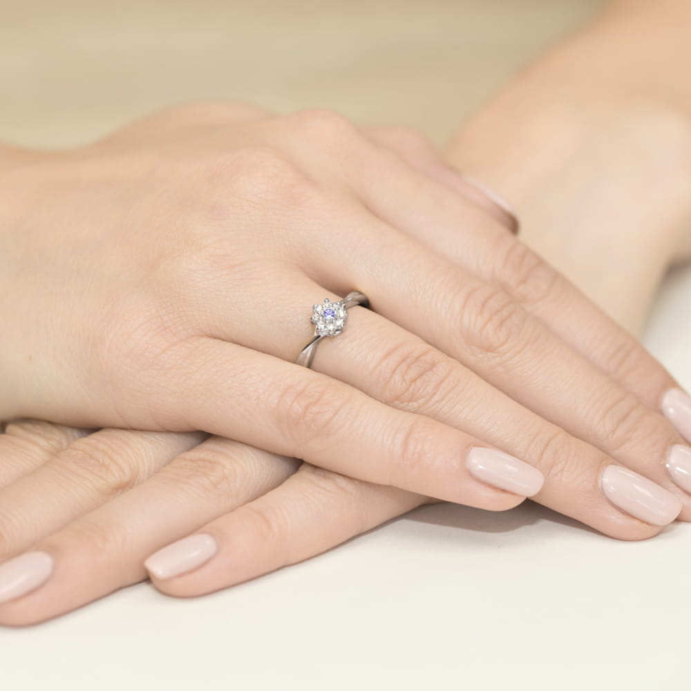 Inel Aur 14K cu Tanzanit 0.15 ct - Alb
