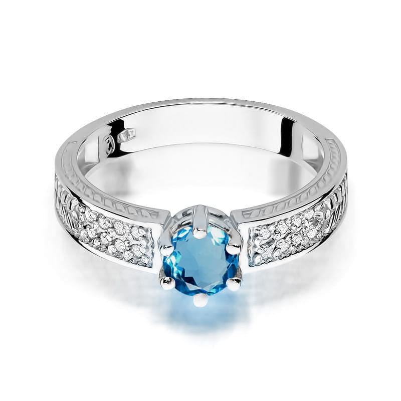 Inel Aur 14K cu Topaz London Blue 0.50 ct si Diamant 0.08 ct