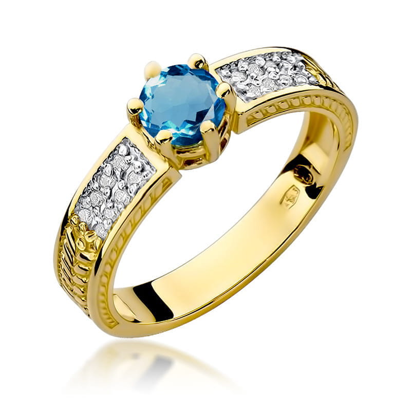 Inel Aur 14K cu Topaz London Blue 0.50 ct si Diamant 0.08 ct