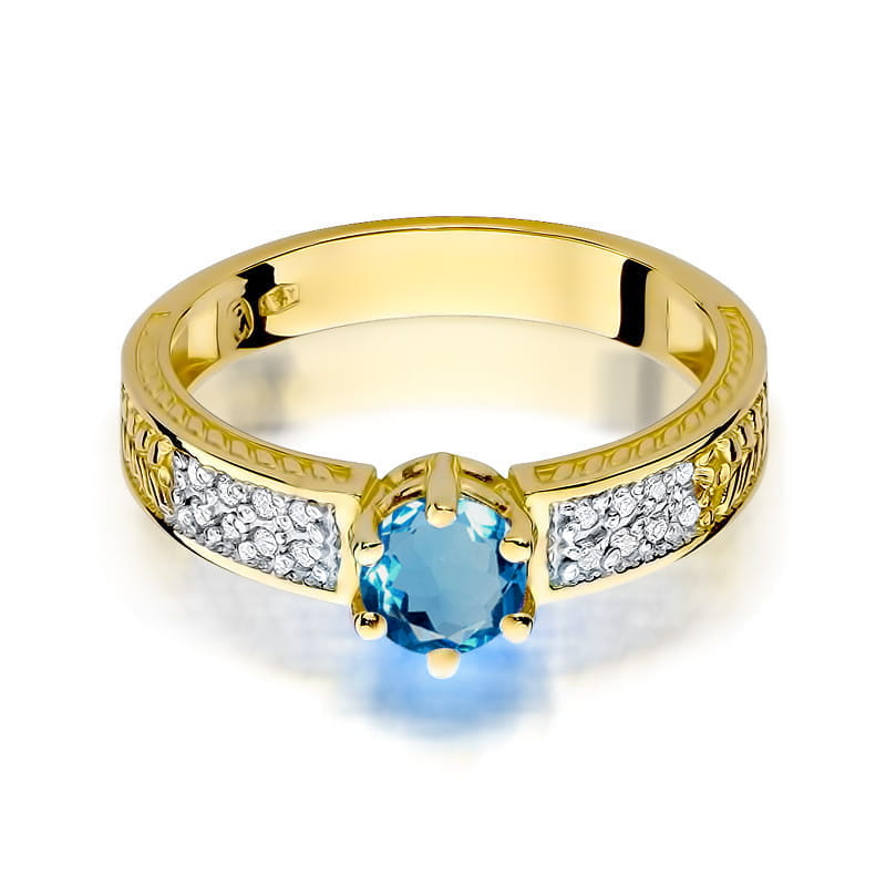 Inel Aur 14K cu Topaz London Blue 0.50 ct si Diamant 0.08 ct