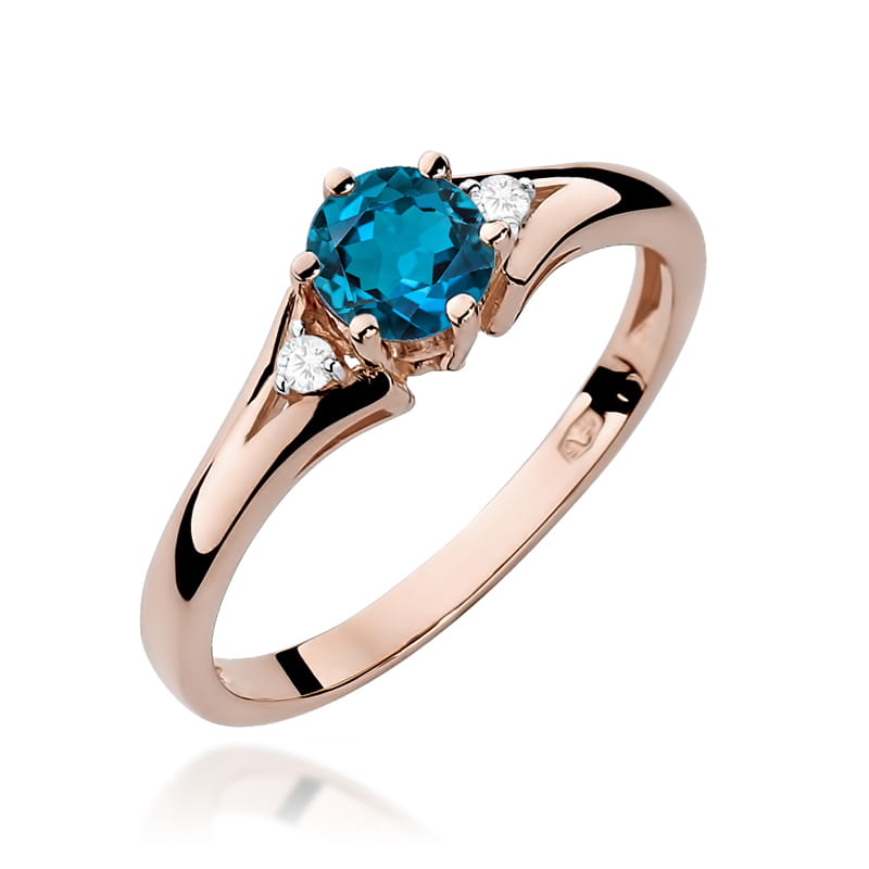 Inel Aur 14K cu Topaz London Blue 0.50 ct si Diamante