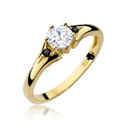 Inel Aur 14K cu White Sapphire 0.60 ct si Diamante Naturale Negre 0.03 ct