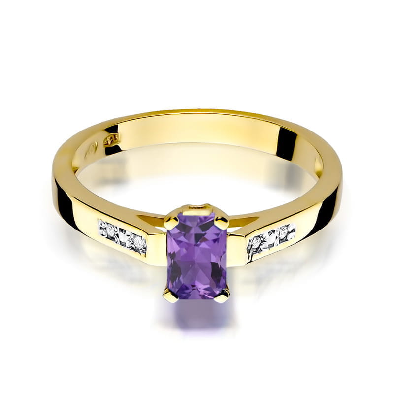 Inel Aur 14k cu Ametist 0.50 ct si Diamante Naturale 0.04 ct
