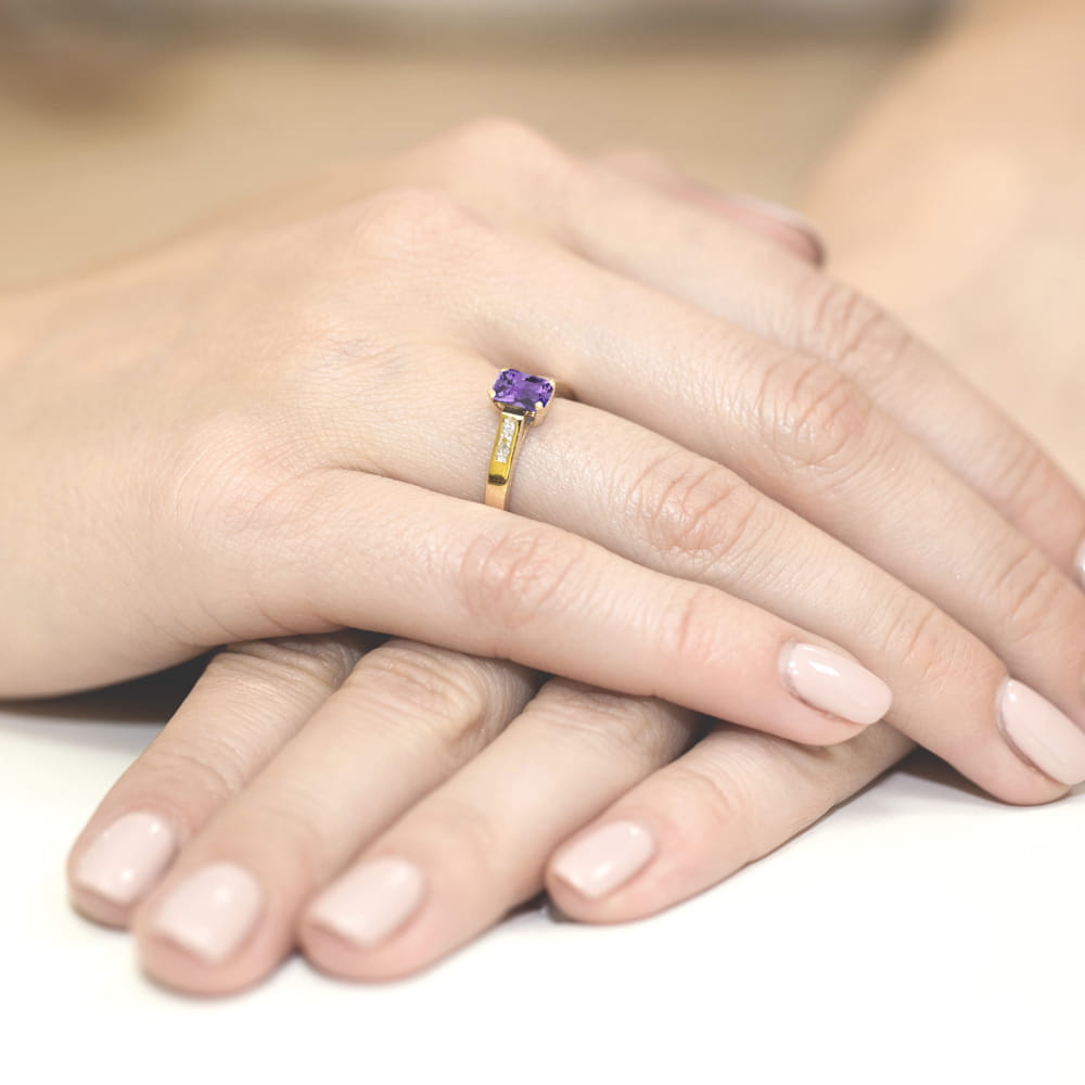 Inel Aur 14k cu Ametist 0.50 ct si Diamante Naturale 0.04 ct