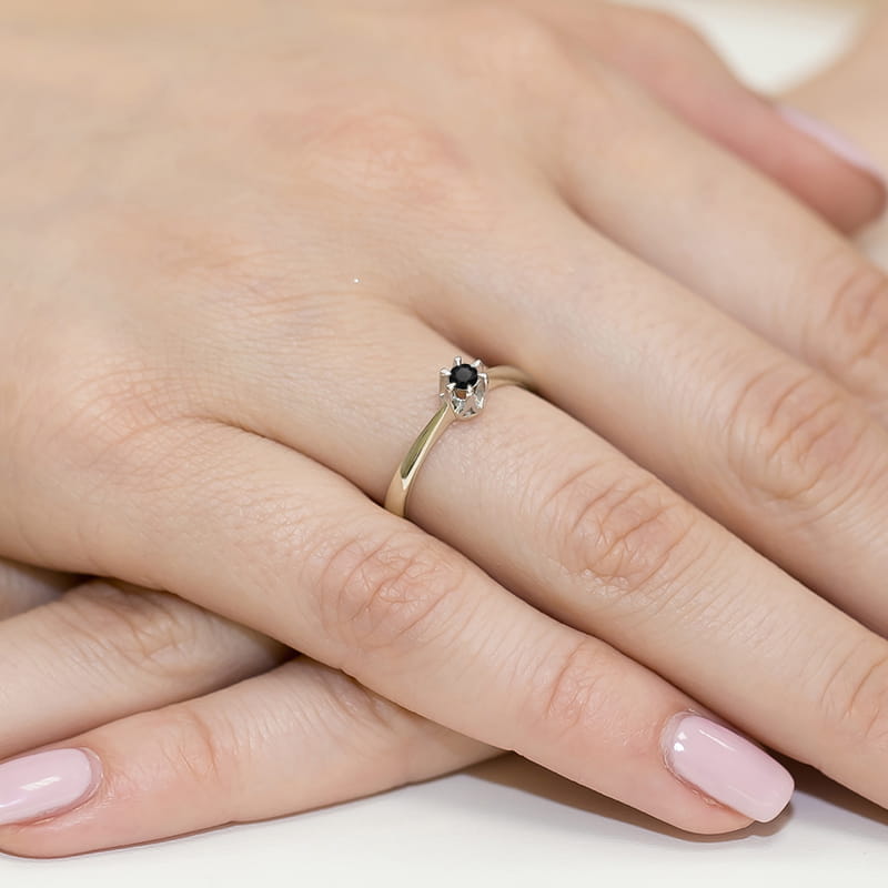 Inel Aur 14K W111 Diamant Negru 0.12ct