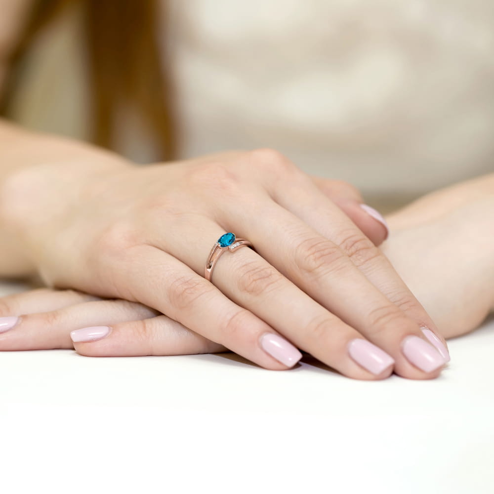 Inel Aur 14K W119 Topaz London Blue 0.50ct