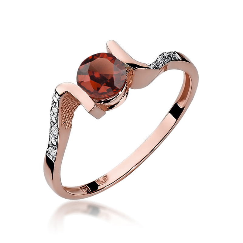 Inel Aur 14k cu Garnet 0.60 ct si Diamante 0.03 ct