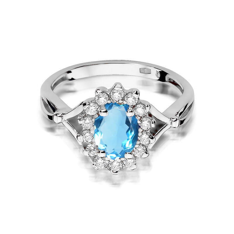 Inel Aur 14K cu Topaz Albastru 0.90 ct si Diamante Naturale 0.12 ct