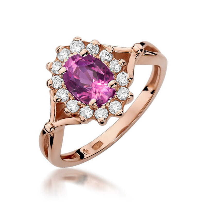 Inel Aur 14K cu Topaz Roz 0.45 ct si Diamante Naturale 0.12 ct - Roz
