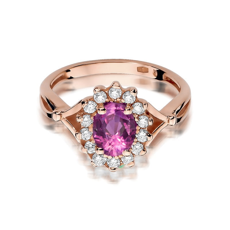 Inel Aur 14K cu Topaz Roz 0.45 ct si Diamante Naturale 0.12 ct - Roz