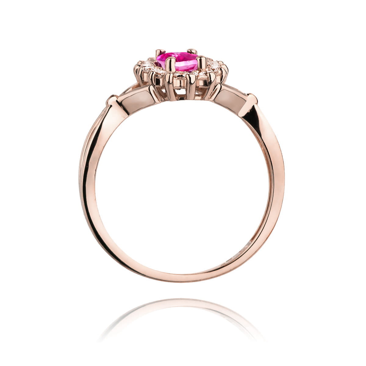 Inel Aur 14K cu Topaz Roz 0.45 ct si Diamante Naturale 0.12 ct - Roz