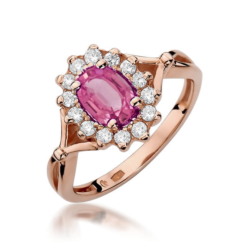 Inel Aur 14K cu Topaz Roz 0.50 ct si Diamante Naturale 0.28 ct