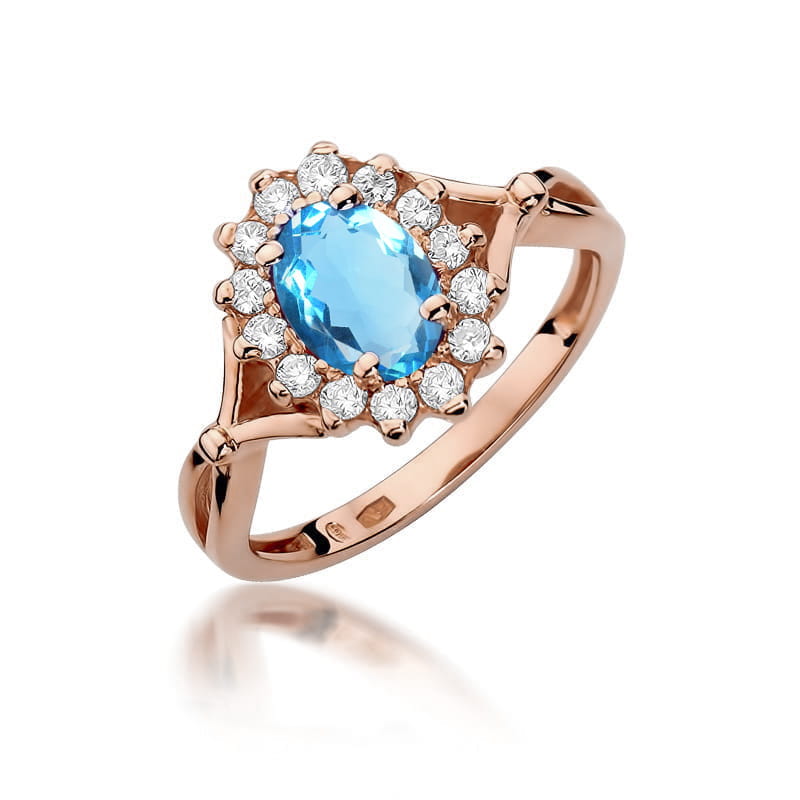 Inel Aur 14K cu Topaz Albastru 0.90 ct si Diamante Naturale 0.12 ct