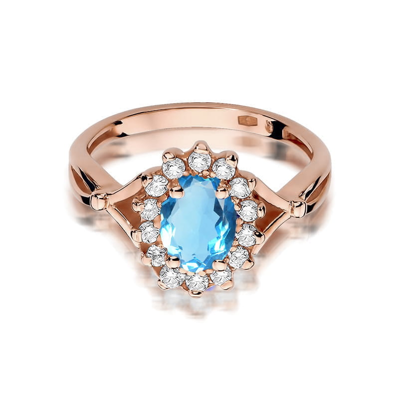 Inel Aur 14K cu Topaz Albastru 0.90 ct si Diamante Naturale 0.12 ct
