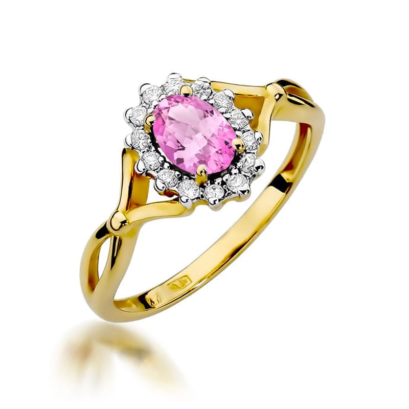 Inel Aur 14K cu Topaz Roz 0.45 ct si Diamante Naturale 0.12 ct