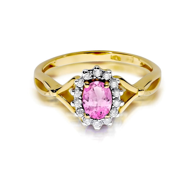 Inel Aur 14K cu Topaz Roz 0.45 ct si Diamante Naturale 0.12 ct