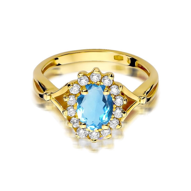 Inel Aur 14K cu Topaz Albastru 0.90 ct si Diamante Naturale 0.12 ct