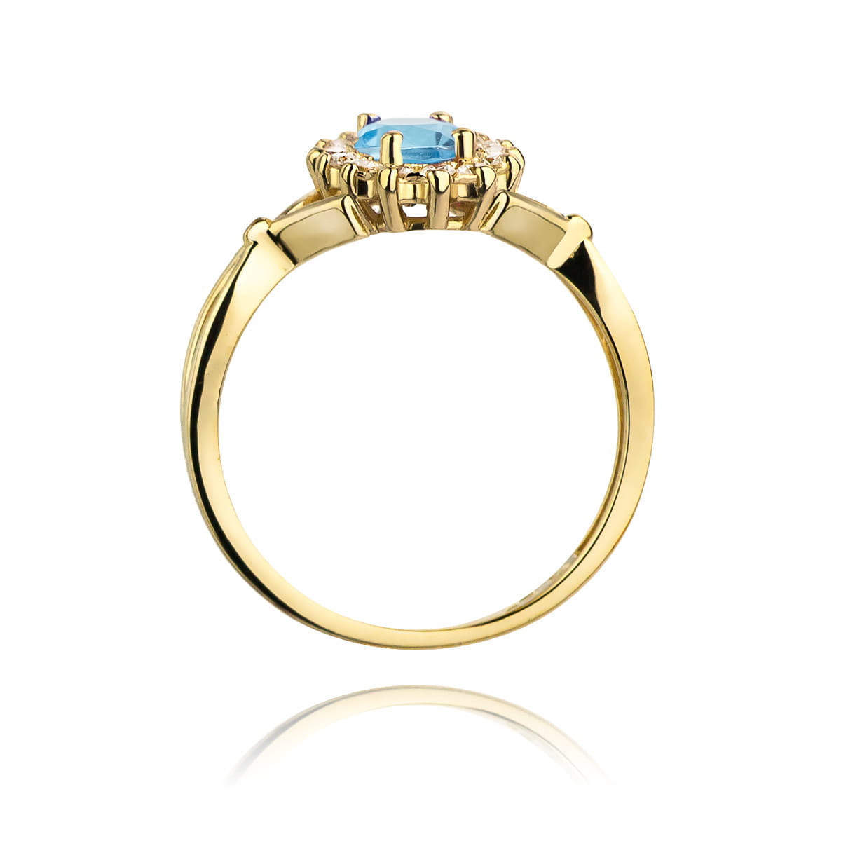 Inel Aur 14K cu Topaz Albastru 0.90 ct si Diamante Naturale 0.12 ct