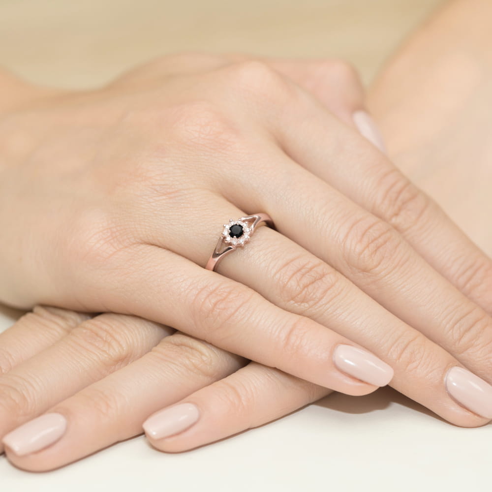 Inel Aur 14K W185 Diamant Negru 0.12ct