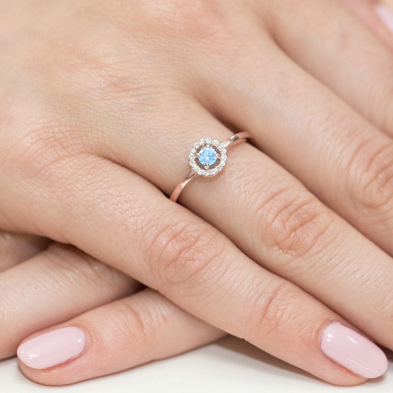 Inel Aur 14K cu Topaz 0.15 ct si Diamante 0.08 ct - Roz