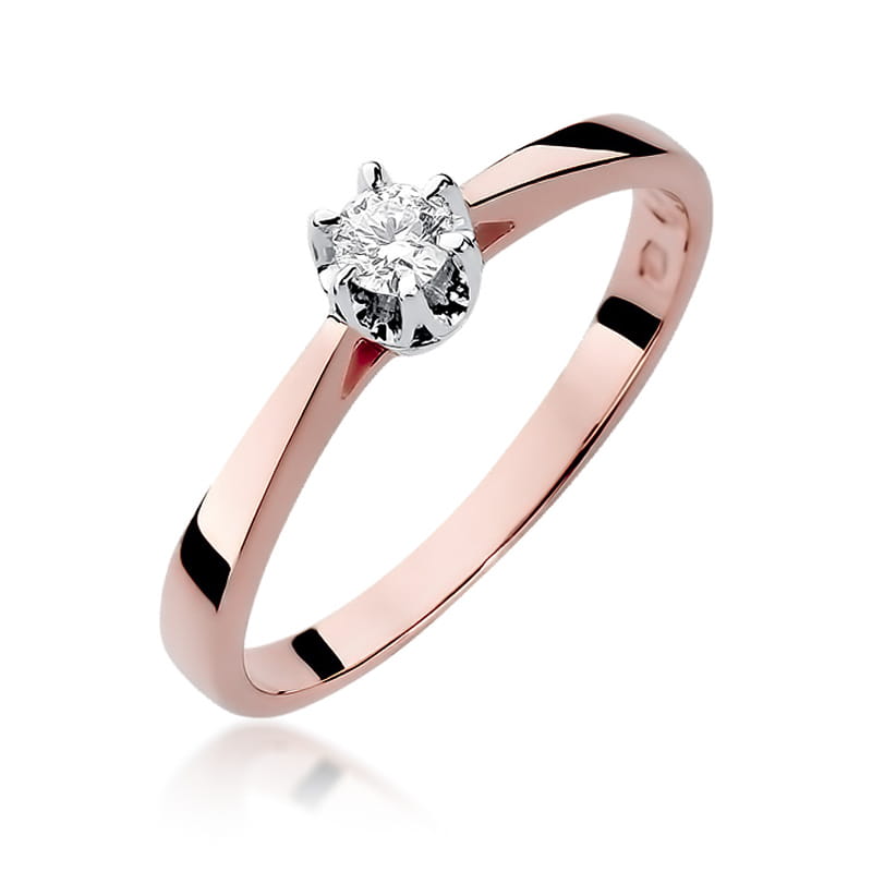 Inel Aur 14k cu Diamant 0.12 ct - Roz