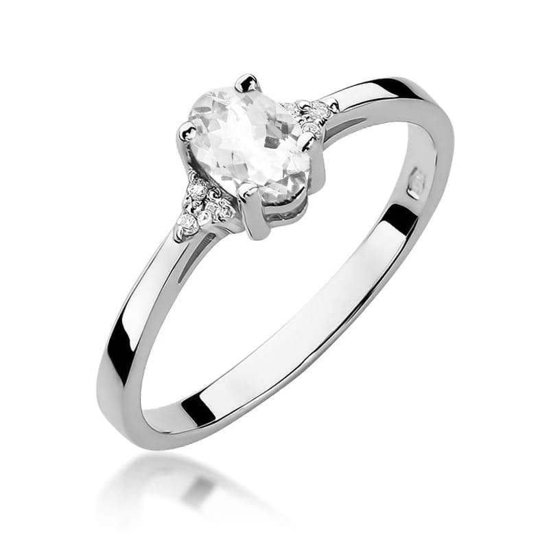 Inel Aur 14K cu Safir Alb 0.50 ct si Diamante Naturale 0.05 ct