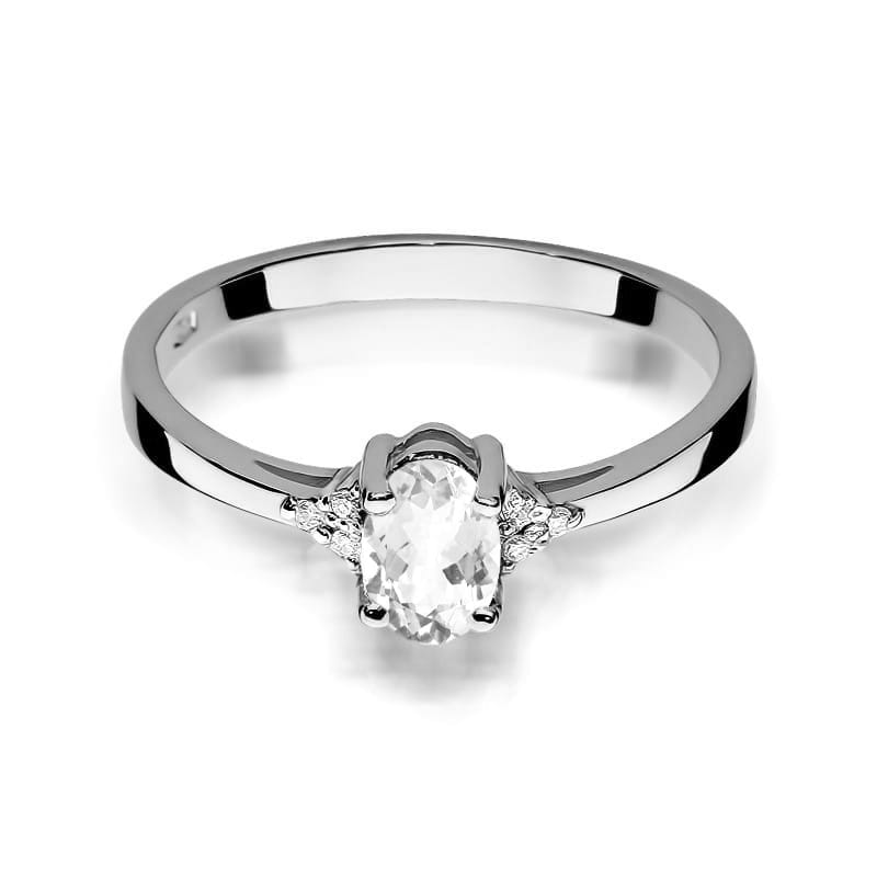 Inel Aur 14K cu Safir Alb 0.50 ct si Diamante Naturale 0.05 ct