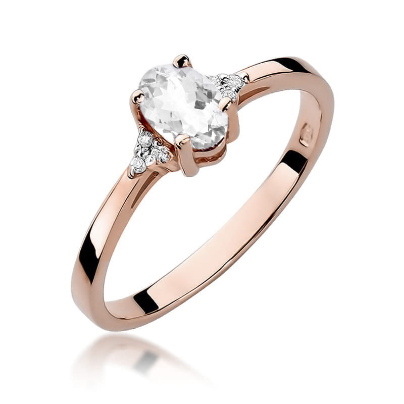 Inel Aur 14K cu Safir Alb 0.50 ct si Diamante Naturale 0.05 ct