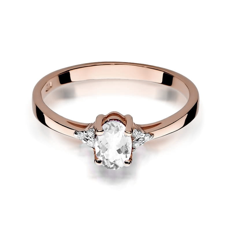 Inel Aur 14K cu Safir Alb 0.50 ct si Diamante Naturale 0.05 ct