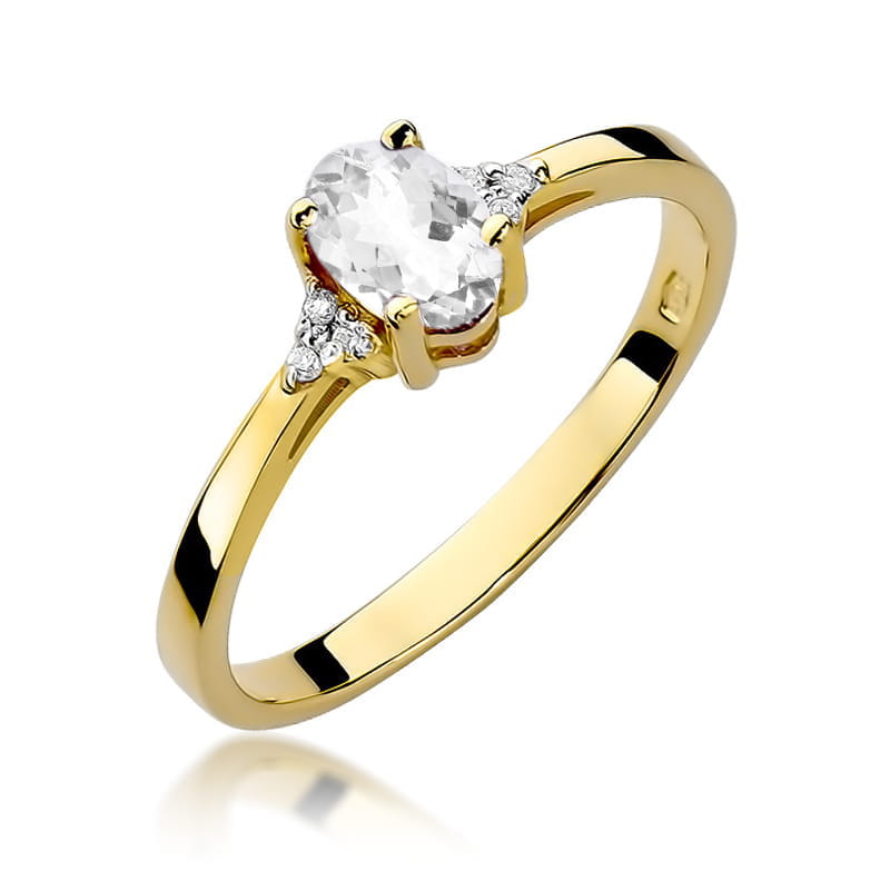 Inel Aur 14K cu Safir Alb 0.50 ct si Diamante Naturale 0.05 ct